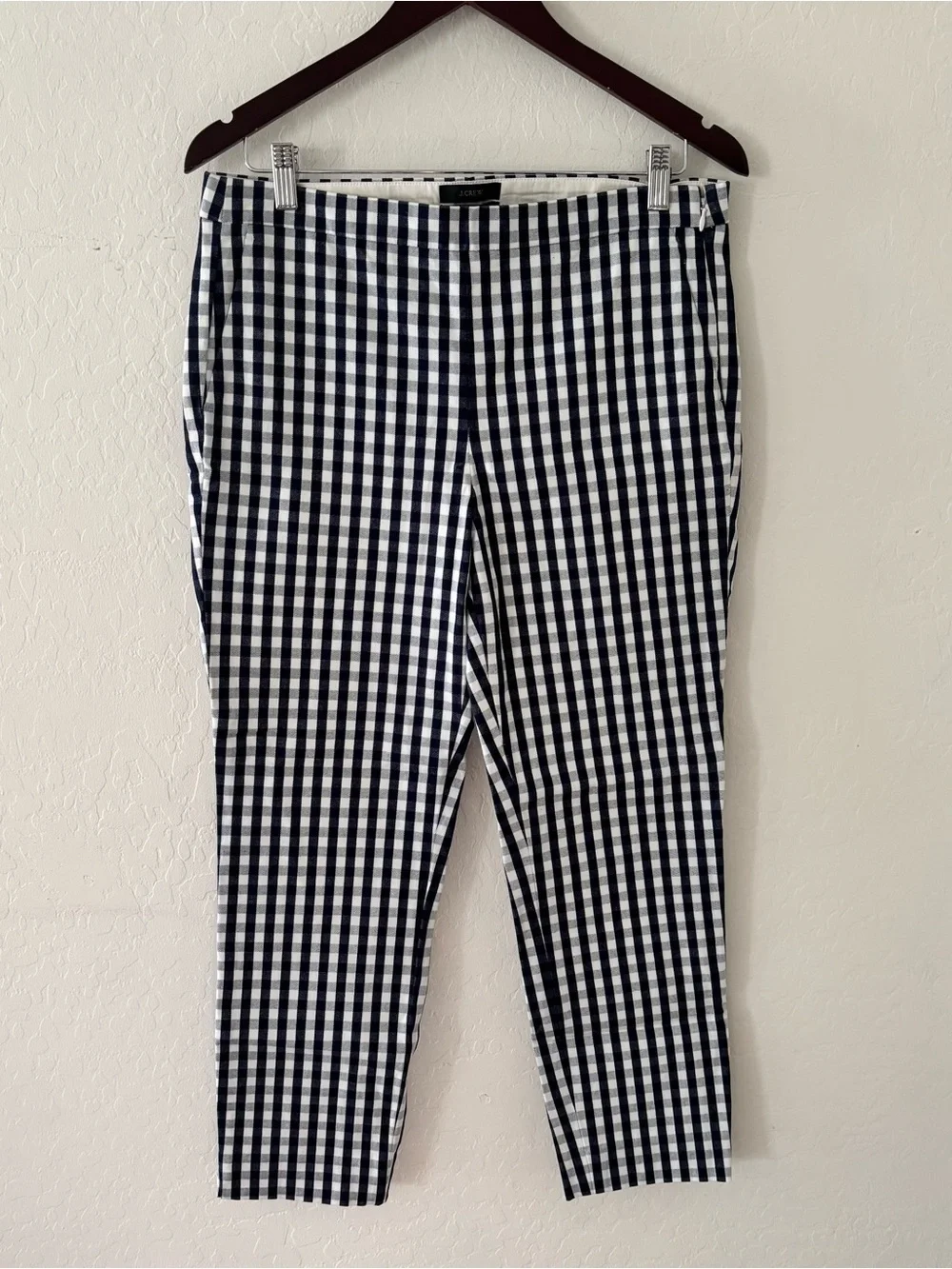 J. Crew Martie Gingham Cropped Pants Womens Size 8 Navy and White Check Ankle